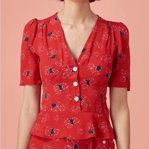 Rouje Momo Red Floral V-Neck Blouse